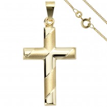 Anhänger Kreuz 333 Gelbgold mit Kette 45cm
