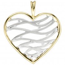 Anhänger Herz 585 Gelbgold Weißgold bicolor 10 Diamanten Brillanten