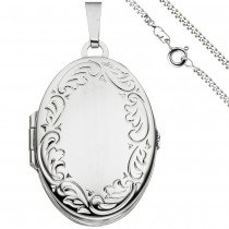 Medaillon oval Anhänger zum Öffnen für 4 Fotos 925 Silber mit Kette 50cm
