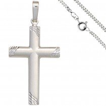 Anhänger Kreuz 925 Silber matt Kreuzanhänger Silberkreuz mit Kette 60cm