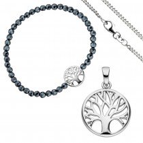 Schmuck-Set Baum Lebensbaum Weltenbaum 925 Silber Armband Anhänger Kette 38cm