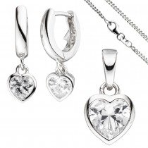 Kinder Schmuck-Set Herz 925 Silber mit Zirkonia Anhänger Kette 38cm