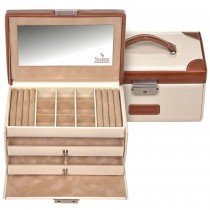 Schmuckkoffer TRAVEL creme braun Schloss Spiegel
