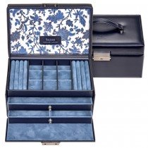 Schmuckkoffer FLORAGE Leder blau Schloss Schubladen