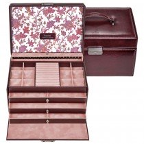 Schmuckkoffer FLORAGE bordeaux Schloss Schubladen