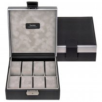 Uhrenetui Uhrenkasten Uhrenbox CARVON schwarz silbern für 8 Uhren