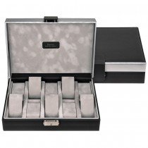 Uhrenetui Uhrenkasten Uhrenbox CARVON schwarz silbern für 10 Uhren