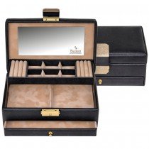 Schmuckkoffer SAFFIANO schwarz Schloss Spiegel