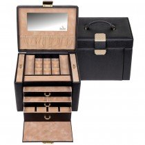 Schmuckkoffer SAFFIANO schwarz Uhrenfach Schloss Spiegel