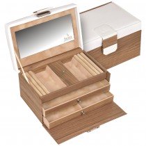 Schmuckkoffer NORDIC STYLE weiß Holz-Optik Schloss Spiegel