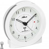 Wecker Funk Funkwecker weiß mit Licht Snooze leise rund