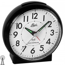 Wecker Funk Funkwecker schwarz rund mit Licht Snooze