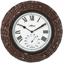 Wanduhr Quarz analog braun Geflecht-Optik mit Thermometer