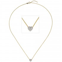 Collier Kette mit Anhänger Herz 375 Gelbgold bicolor 14 Zirkonia 45cm
