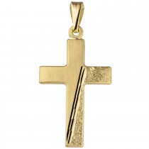 Anhänger Kreuz 333 Gelbgold teil matt gehämmert