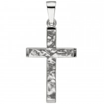 Anhänger Kreuz 333 Weißgold teil matt gehämmert