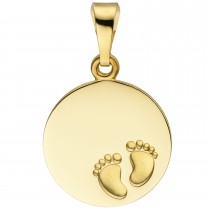 Anhänger Babyfüße Gravurplatte 333 Gelbgold teil matt
