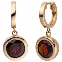 Creolen 585 Rotgold 2 Granate rot Ohrringe Goldcreolen Granatohrringe
