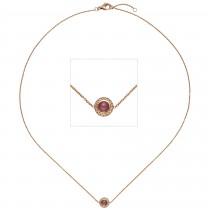 Collier 585 Rotgold 1 Turmalin pink 16 Diamanten Brillanten 42cm