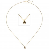 Collier Kette mit Anhänger 585 Gelbgold 1 Rauchquarz 45cm
