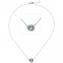 Kette mit Anhänger 925 Silber 1 Glasstein blau hellblau 29 Zirkonia 45cm
