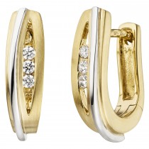 Creolen 375 Gelbgold Weißgold bicolor mattiert 6 Zirkonia Ohrringe