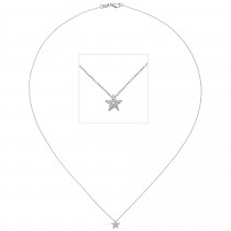 Collier Kette mit Anhänger Stern 585 Weißgold 16 Diamanten Brillanten 42cm