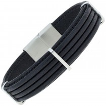 Armband Leder schwarz mit Edelstahl 21cm