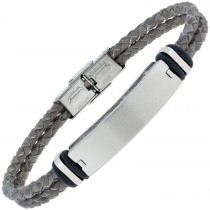 Armband Leder grau geflochten mit Edelstahl matt 21cm