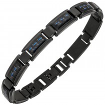 Armband Edelstahl schwarz beschichtet mit Carbon blau 21cm