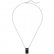 Collier Kette mit Anhänger Edelstahl schwarz mit Carbon Einlagen 55cm