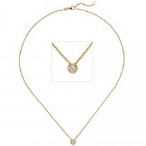Collier Kette mit Anhänger 585 Gelbgold 1 Diamant Brillant 0,15ct. 45cm