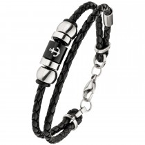 Armband Anker 2-reihig Leder geflochten mit Edelstahl 21cm