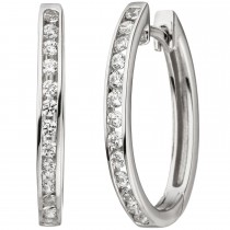 Creolen oval 375 Weißgold 26 Zirkonia Ohrringe Weißgoldcreolen