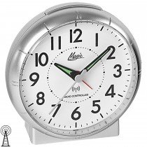 Wecker Funk Funkwecker silbern rund mit Licht Snooze