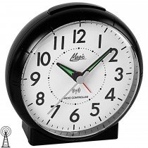 Wecker Funk Funkwecker schwarz rund mit Licht Snooze