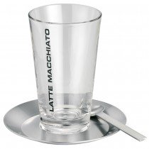 Latte Macchiato Set CONO 1 Glas mit 1 Teller und 1 Löffel Edelstahl matt
