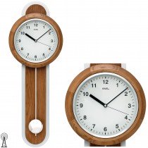 Wanduhr Funk Funkwanduhr mit Pendel analog silbern Holz Eiche