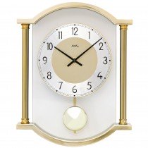 Wanduhr Quarz mit Pendel Pendeluhr golden mit Glas kombiniert