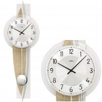 Wanduhr Quarz mit Pendel Pendeluhr silbern Holz Sonoma Optik