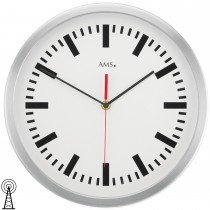 Wanduhr Funk Funkwanduhr analog silbern rund Strichskala