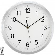 Wanduhr Funk Funkwanduhr analog silbern rund groß
