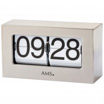 Tischuhr Quarz silbern Metall Klappzahlen Klappzahlenuhr eckig