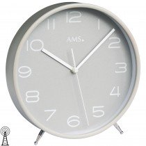 Tischuhr Funk Holz grau mit Glas