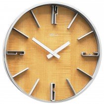 Wanduhr Quarz analog silbern Holzoptik erle farben rund