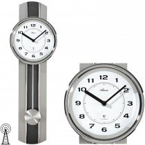 Wanduhr Funk Funkwanduhr mit Pendel silbern Pendeluhr