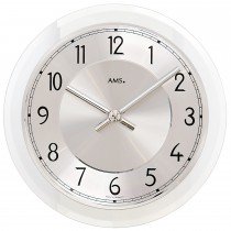 Wanduhr Quarz analog silbern rund mit Glas