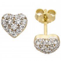 Ohrstecker Herz 375 Gelbgold bicolor 28 Zirkonia Ohrringe Herzohrstecker