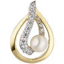 Anhänger 375 Gelbgold 1 Süßwasser Perle 13 Zirkonia