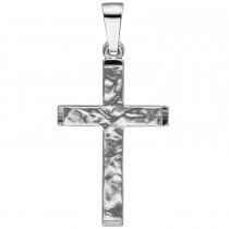 Anhänger Kreuz 333 Weißgold teil matt gehämmert